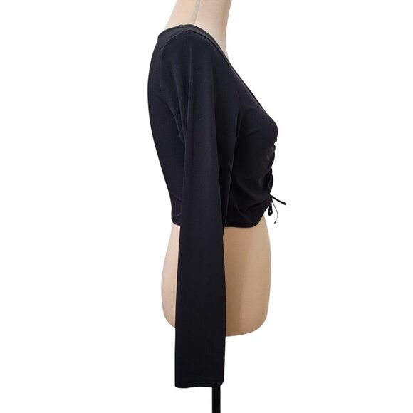 Offline by Aerie Size L Black Ruched /Drawstring Front Long Sleeve Crop Top - Picture 5 of 11